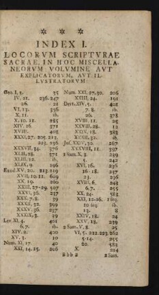 Index I. Locorum Scriptuae Sacrae, In Hoc Miscellaneorum Volumine Aut Explicatorum, Aut Illustratorum