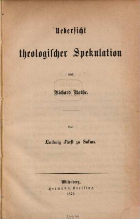 Uebersicht theologischer Spekulation nach Richard Rothe