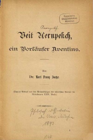 Veit Aernpekch, ein Vorläufer Aventins