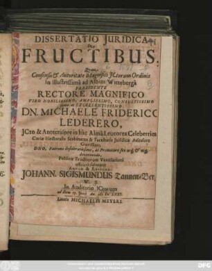Dissertatio Iuridica De Fructibus
