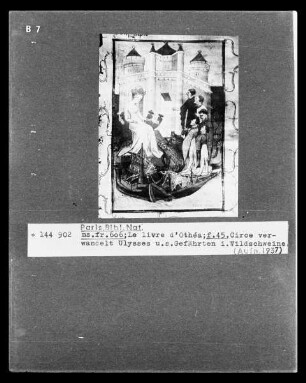 Le livre d'Othéa, Folio 45, Circe verwandelt Odysseus und seine Gefährten in Wildschweine