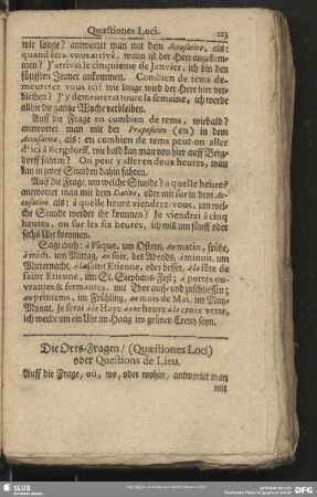 Die Orts-Fragen, (Quaestiones Loci) oder Questions de Lieu