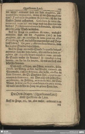 Die Orts-Fragen, (Quaestiones Loci) oder Questions de Lieu