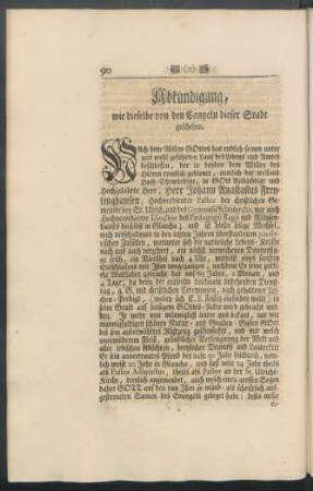 Abkündigung, wie dieselbe von den Cantzeln dieser Stadt geschehen