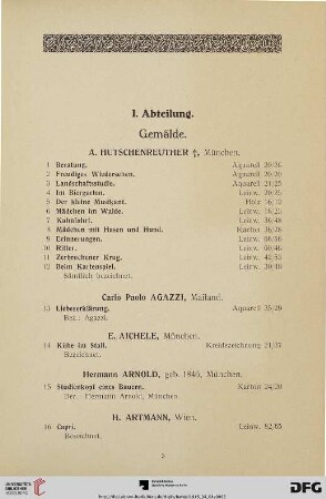 I. Abteilung. Gemälde (Nr. 1-223)
