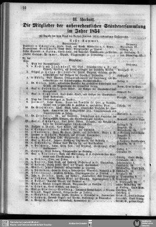 III. Abschnitt. Die Mitglieder der außerordentlichen Ständeversammlung im Jahre 1854