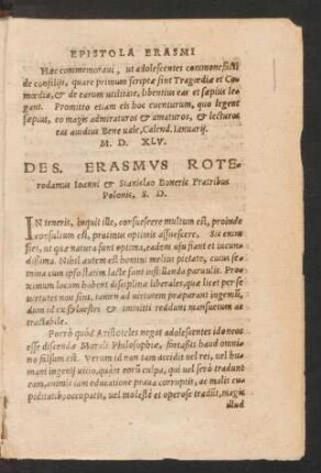 Des. Erasmus Roterdamus Ioanni & Stanislao Boneris Fratribus Polonis ...