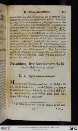 Prooemium, sive brevis enarratio historica Matheseos in universum