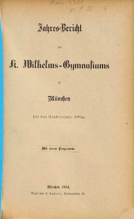 Jahresbericht. 1883/84