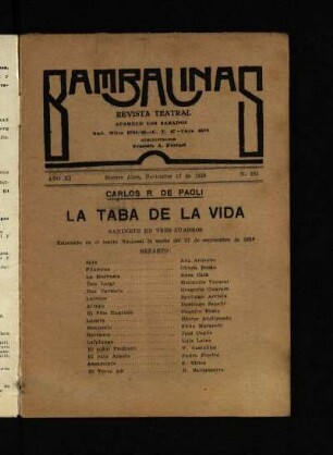 La taba de la vida : sainete en tres cuadros