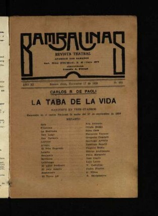 La taba de la vida : sainete en tres cuadros