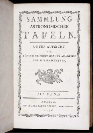 Band 3: Sammlung astronomischer Tafeln. III. Band