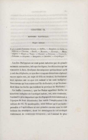 Chapitre IX. Histoire naturelle. Règne animal