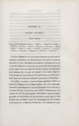 Chapitre IX. Histoire naturelle. Règne animal