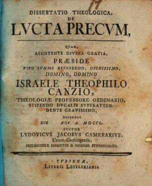 Dissertatio Theologica, De Lvcta Precvm