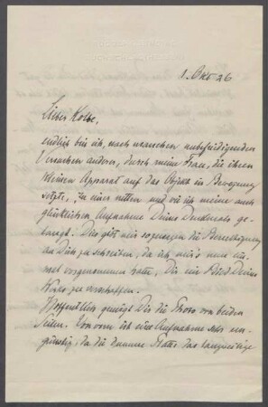 Brief von Rudolf G. Binding an Georg Kolbe
