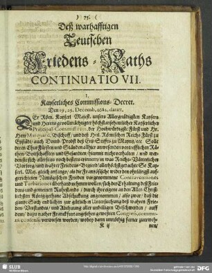 Deß warhafftigen Teutschen Friedens-Raths Continuatio VII.