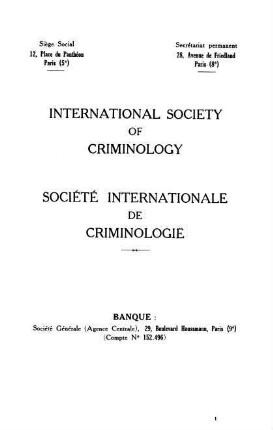 Société Internationale de Criminologie - International Society of Criminology