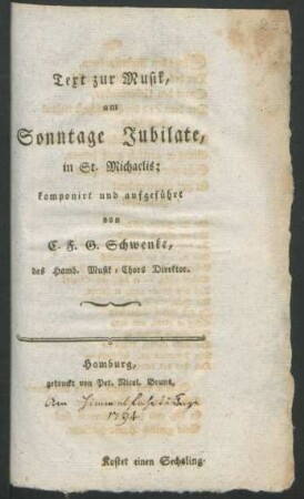 Text zur Musik, am Sonntage Jubilate, in St. Michaelis