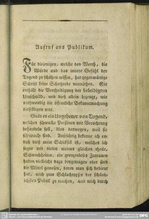Aufruf ans Publikum