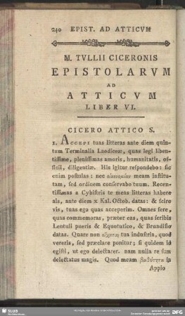 Epistolarum Ad Atticum Liber VI
