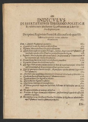 Indiculus Dissertationis Theologo-Politicae ...