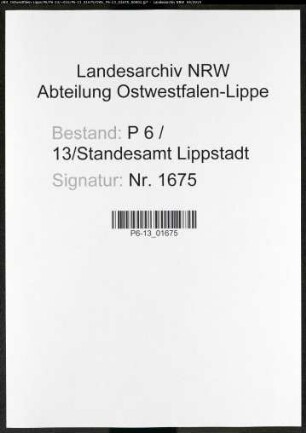Sterberegister Standesamt Lippstadt