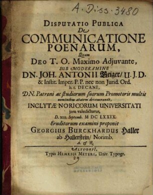 Disputatio Publica De Communicatione Poenarum