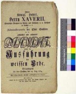 Mandat von Franz Xaver Prinz von Sachsen gegen die Ausfuhr weißer Tonerde aus Sachsen