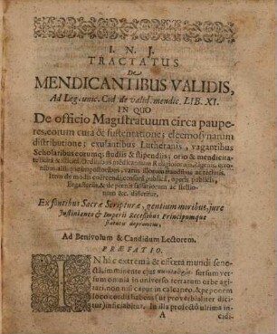 I. N. J. Ahasveri Fritschi, D. Consil. Rudolst-Schvvartzb. Sylloge Variorum Tractatuum Juris Publici Et Privati, Pars altera. De Validis mendicantibus, ad L. un. Cod. de valid. mend. L.XI., Stipendiis ac Stipendiatis Scholaribus: Jure Archivi & Cancellariae. De Eo quod justum est in dubio: Oblatione votorum, ad I. un. C. de oblat. vot. L.XII., Sparsione missilium, ad I. 3. C. de Consul.