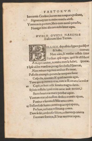 Publii Ovidii Nasonis Fastorum liber Tertius.
