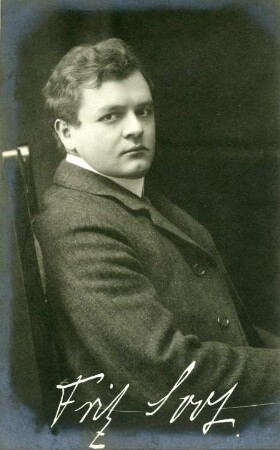 Porträt Fritz Soot : Porträt Fritz Soot (1878-1965; Sänger, Tenor). Fotografie (Weltpostkarte mit Druckautogramm). Dresdner Kunstverlag Gustav Schmidt, 1909