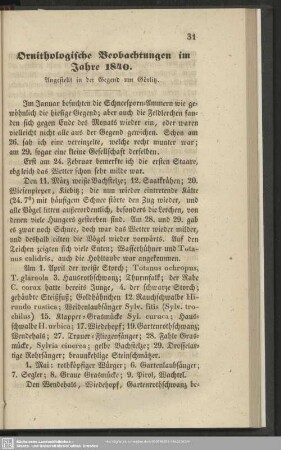 Ornithologische Beobachtungen im Jahre 1840 : Angestellt in der Gegend um Görlitz