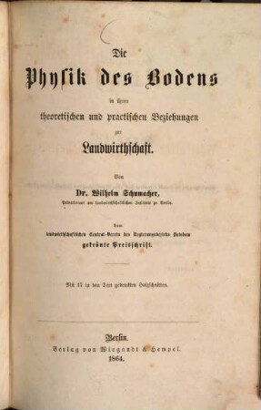 Die Physik in ihrer Anwendung auf Agricultur und Pflanzenphysiologie, I