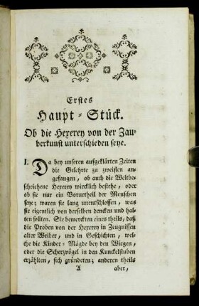 Erstes Haupt-Stück Ob die Hexerey von der Zauberkunst unterschieden seye