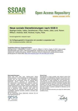 Neue soziale Dienstleistungen nach SGB II