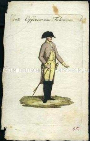 Uniformdarstellung, Offizier des Militärischen Fuhrwesens, Österreich, 1796. Tafel aus: Geschichte und bildliche Vorstellung der Regimenter des Erzhauses Österreich.