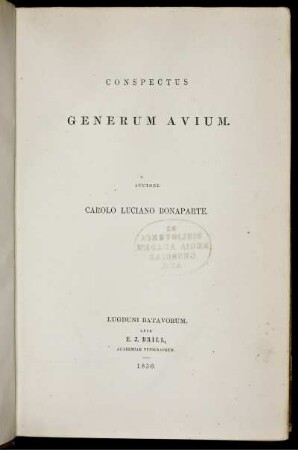 [T. 1]: Conspectus generum avium. [T. 1]