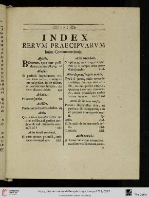 Index rervm Praecipvarvm