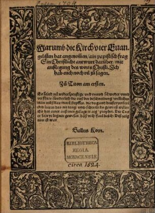 Warum die Kirch vier Evangelisten hat ..., ain papist. Frage