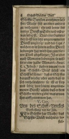 V. Cap. Von des Schiff-Volckes Verstossung vor der Zeit.