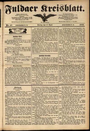 Erste Ausgabe vom Freitag, den 17. April 1903.