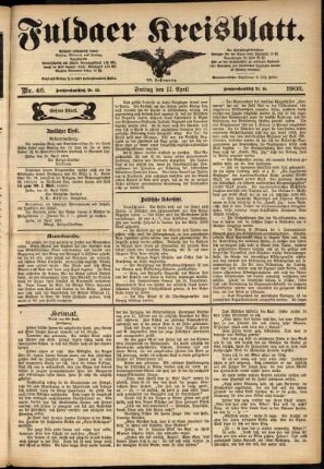 Erste Ausgabe vom Freitag, den 17. April 1903.