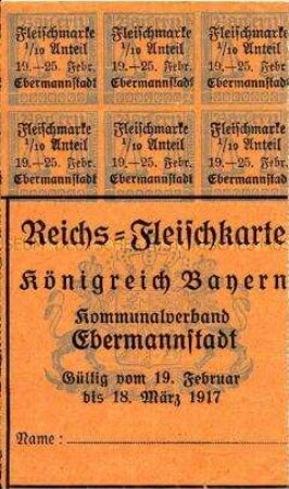 Fleischkarte der Stadt Ebermannstadt mit 6 Marken