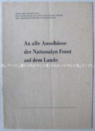 Heft mit Dokumenten der Nationalen Front zur sozialistischen Umgestaltung auf dem Lande