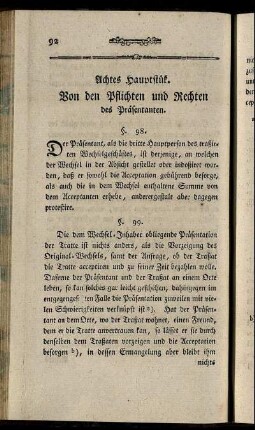Achtes Hauptstük. Von den Pflichten und Rechten des Präsentanten.