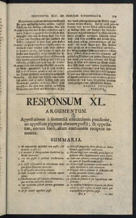 309-331, Responsum XL. Pignorum in executione subductio - Responsum XLIII. Praestatio evictionis bonorum camerae