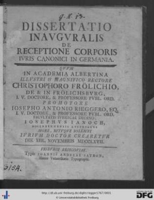 Dissertatio Inavgvralis De Receptione Corporis Ivris Canonici In Germania