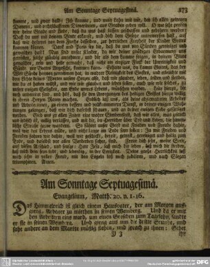 Am Sonntage Septuagesimae. Evangelium, Matth. 20. v. 1-16
