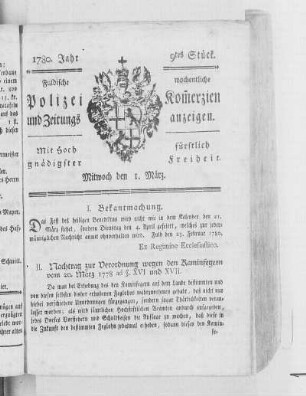 9tes Stück., Ausgabe vom 1. März 1780